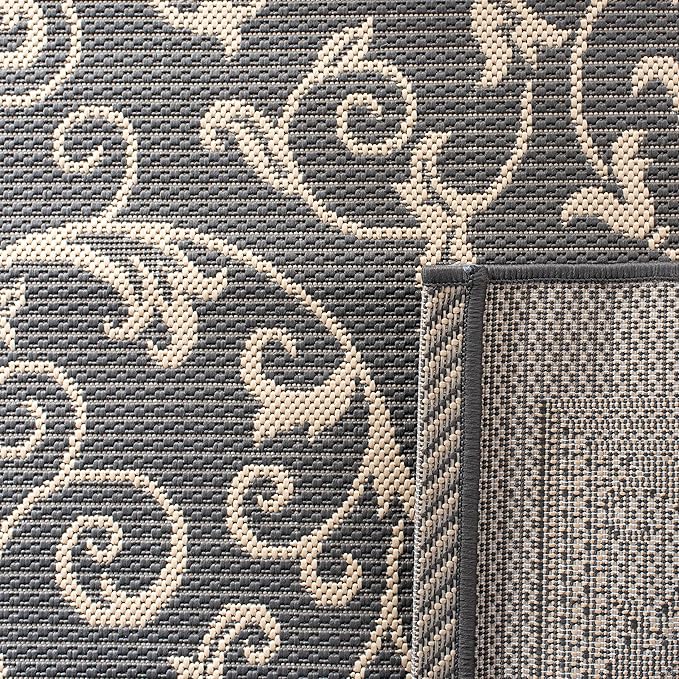 SAFAVIEH Washable Rug Outdoor Courtyard Collection - 9' x 12', Grey & Natural, Non-Shedding & Easy Cleaning, Ideal for Patio, Backyard, Mudroom (CY2098-3606)