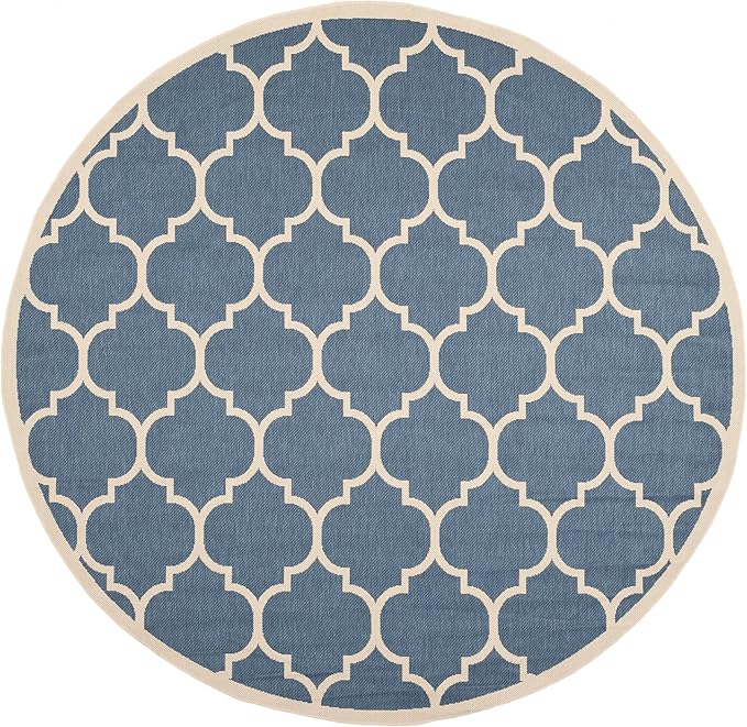 SAFAVIEH Courtyard Collection 6'7'' Round Blue/Beige CY6914 Trellis Indoor/ Outdoor Patio Backyard Mudroom Area Rug