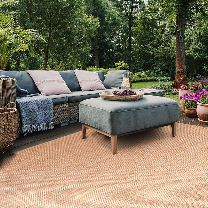 SAFAVIEH Washable Rug Outdoor Courtyard Collection - 10' x 14', Natural & Cream, Non-Shedding & Easy Cleaning, Ideal for Patio, Backyard, Mudroom (CY8521-03012)