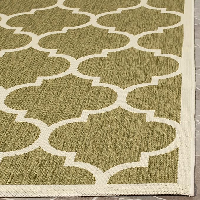 SAFAVIEH Washable Rug Outdoor Courtyard Collection - 9' x 12', Green & Beige, Non-Shedding & Easy Cleaning, Ideal for Patio, Backyard, Mudroom (CY6914-244)