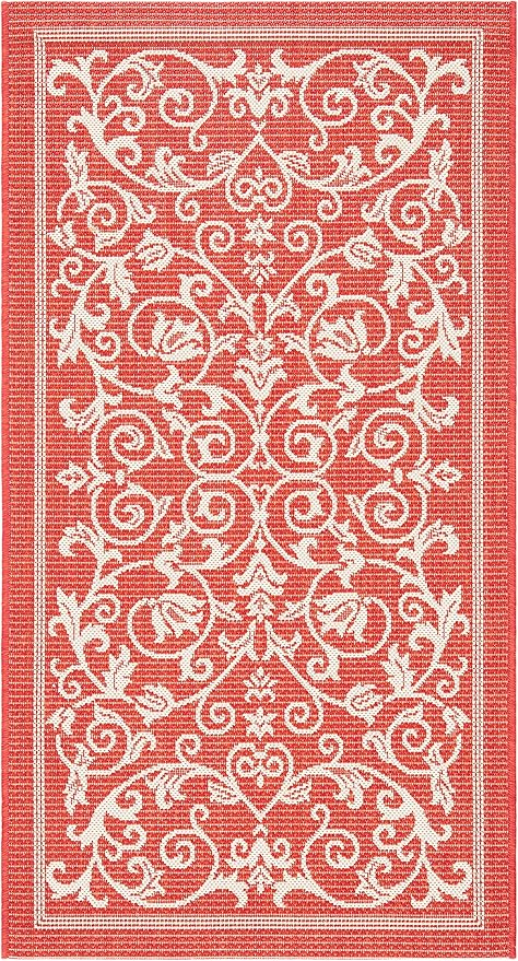 SAFAVIEH Washable Rug Outdoor Courtyard Collection - 2'7" x 5', Red & Natural, Non-Shedding & Easy Cleaning, Ideal for Patio, Backyard, Mudroom (CY2098-3707)