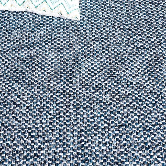 SAFAVIEH Washable Rug Outdoor Courtyard Collection - 9' Square, Navy & Grey, Non-Shedding & Easy Cleaning, Ideal for Patio, Backyard, Mudroom (CY8521-36821)