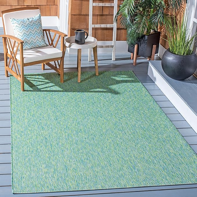 SAFAVIEH Washable Rug Outdoor Courtyard Collection - 6'7" x 9'6", Green & Blue, Non-Shedding & Easy Cleaning, Ideal for Patio, Backyard, Mudroom (CY8521-55722)