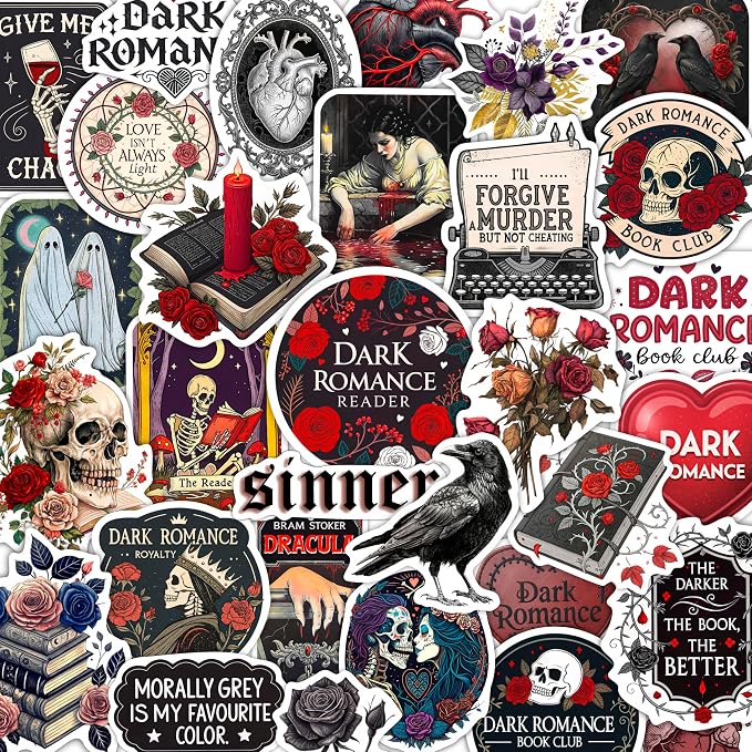 100Pcs Dark Romance Stickers for Water Bottle - Dark Book Stickers, Booktok Decals - Gifts for Book Lovers
