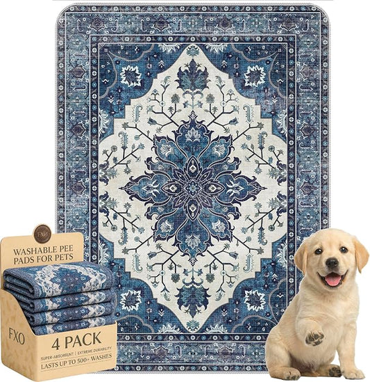 4PACK Washable Pee Pads for Dogs,Great Urine Absorbent Reusable Puppy Training Pads,Waterproof,Leak-Proof & Non-Slip Potty Pads for Whelping,Crate,Playpen,Bed.(Dark Navy Floral,18"x24")