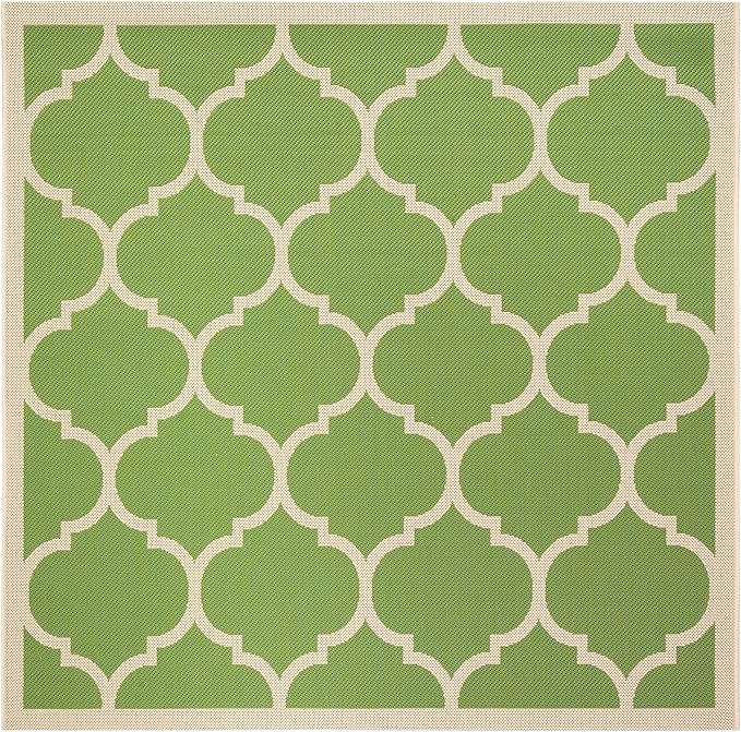 SAFAVIEH Washable Rug Outdoor Courtyard Collection - 4' Square, Green & Beige, Non-Shedding & Easy Cleaning, Ideal for Patio, Backyard, Mudroom (CY6914-244)