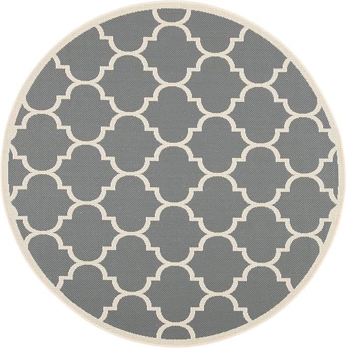SAFAVIEH Courtyard Collection 5'3" Round Anthracite/Beige CY6914 Trellis Indoor/ Outdoor Waterproof Easy--Cleaning Patio Backyard Mudroom Area--Rug