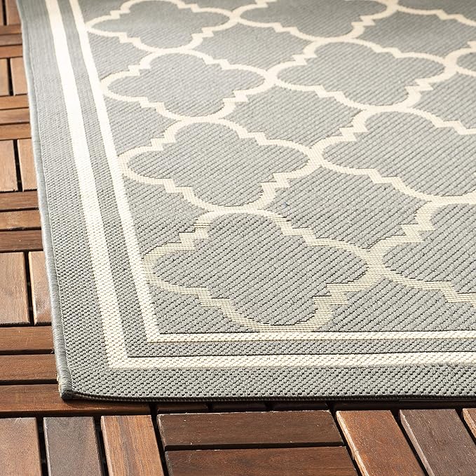 SAFAVIEH Washable Rug Outdoor Courtyard Collection - 6'7" x 9'6", Anthracite & Beige, Non-Shedding & Easy Cleaning, Ideal for Patio, Backyard, Mudroom (CY6918-246)