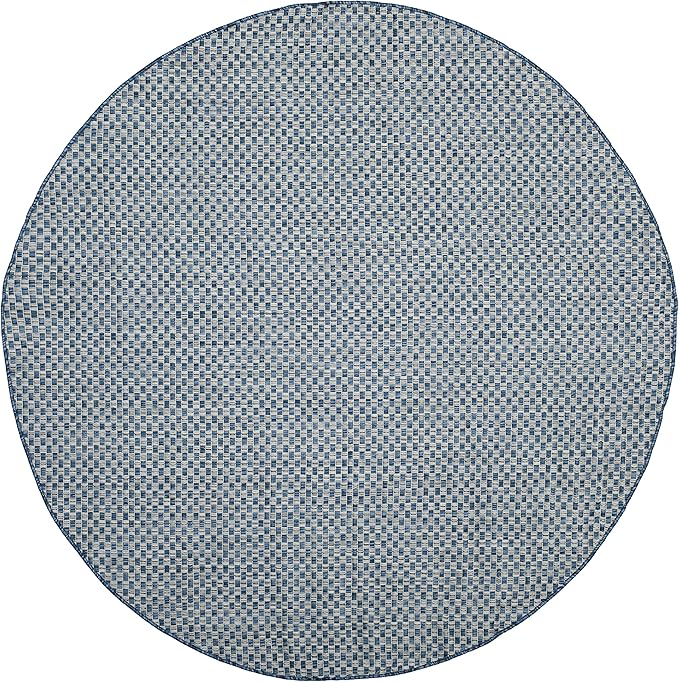 SAFAVIEH Washable Rug Outdoor Courtyard Collection - 10' Round, Blue & Light Grey, Non-Shedding & Easy Cleaning, Ideal for Patio, Backyard, Mudroom (CY8653-36821)
