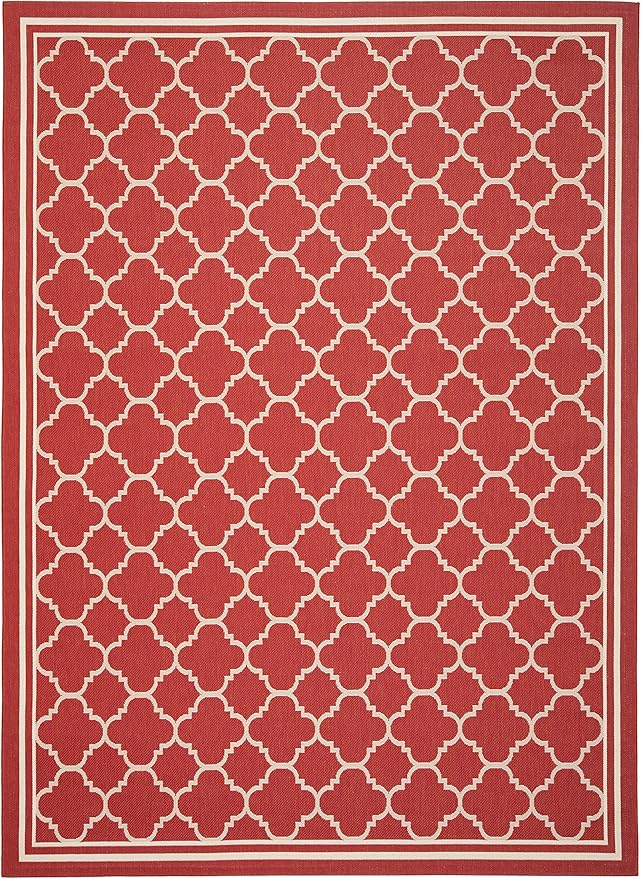 SAFAVIEH Courtyard Collection 8' x 11' Red/Bone CY6918 Trellis Indoor/ Outdoor Splashproof Easy Scrubbing Patio Backyard Mudroom Area Rug