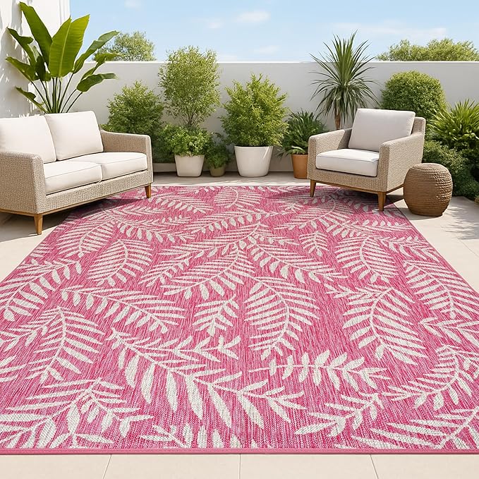JONATHAN Y Palm Frond Indoor Outdoor Area Rug 4X6 Fuchsia/Light Gray, Nevis for Backyard, Patio, Porch, Easy-Cleaning, High Traffic, Pet-Friendly, Non-Shedding (SMB119F-4)