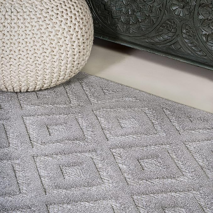 JONATHAN Y Diamond Trellis Indoor Outdoor Area Rug 5X8 Light Gray, Portmany Neutral for Backyard, Patio, Porch, Easy-Cleaning, High Traffic, Pet-Friendly, Non-Shedding (IBZ104C-5)