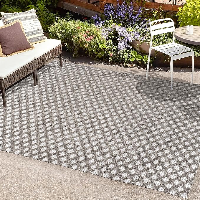 JONATHAN Y Mini-Diamond Trellis Indoor Outdoor Area Rug 8X10 Dark Gray/Ivory, Rabat High-Low Pile for Backyard, Patio, Porch, Easy-Cleaning, High Traffic, Pet-Friendly, Non-Shedding (SBH101C-8)