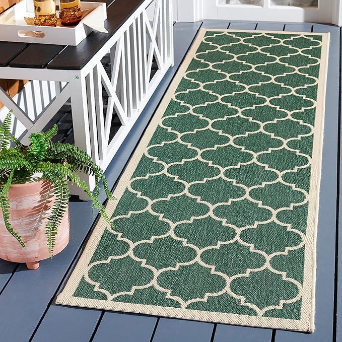 SAFAVIEH Washable Rug Outdoor Courtyard Collection - 2'3" x 8' Runner, Dark Green & Beige, Non-Shedding & Easy Cleaning, Ideal for Patio, Entryway, Mudroom, Hallway, Kitchen (CY6914-322)
