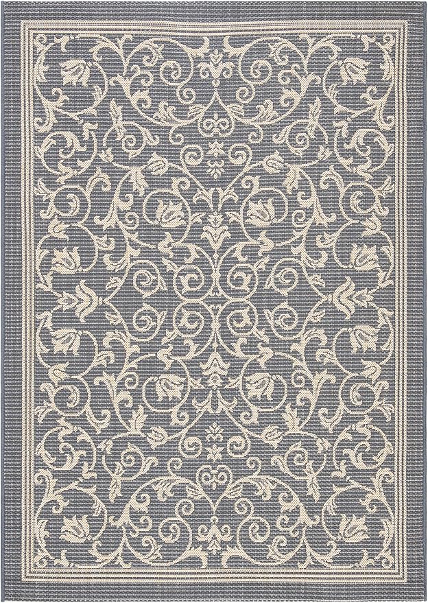 SAFAVIEH Washable Rug Outdoor Courtyard Collection - 2'7" x 5', Grey & Natural, Non-Shedding & Easy Cleaning, Ideal for Patio, Backyard, Mudroom (CY2098-3606)
