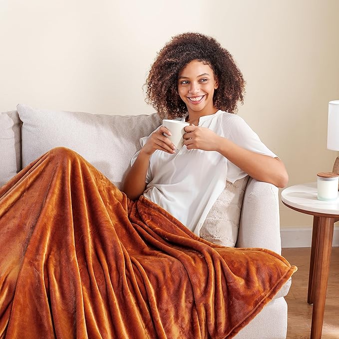 Berkshire Blanket Classic VelvetLoft® Solid Throw Blanket, Lightweight Soft Fuzzy Plush Throw Blanket for Bed and Couch, Butterscotch Orange, 50x60 Inches