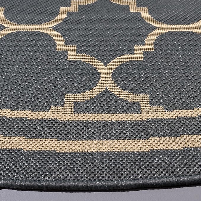 SAFAVIEH Courtyard Collection 4' Round Anthracite/Beige CY6918 Trellis Indoor/ Outdoor Splashproof Easy Scrubbing Patio Backyard Mudroom Area Rug