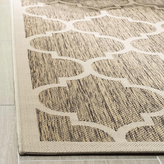 SAFAVIEH Washable Rug Outdoor Courtyard Collection - 7'10" Square, Brown & Bone, Non-Shedding & Easy Cleaning, Ideal for Patio, Backyard, Mudroom (CY6914-242)