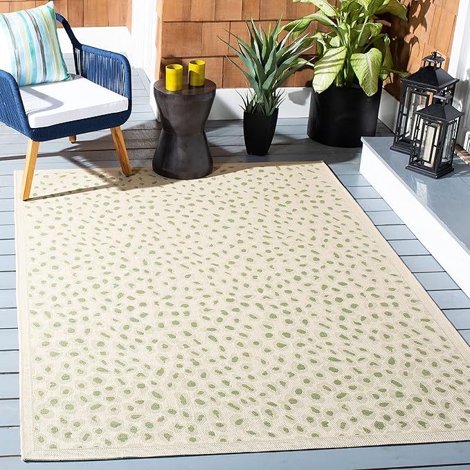 SAFAVIEH Washable Rug Outdoor Courtyard Collection - 2'7" x 5', Beige & Green, Non-Shedding & Easy Cleaning, Ideal for Patio, Backyard, Mudroom (CY6104-45312)