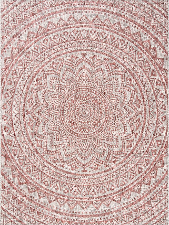 SAFAVIEH Washable Rug Outdoor Courtyard Collection - 9' x 12', Light Beige & Terracotta, Non-Shedding & Easy Cleaning, Ideal for Patio, Backyard, Mudroom (CY8734-36512)