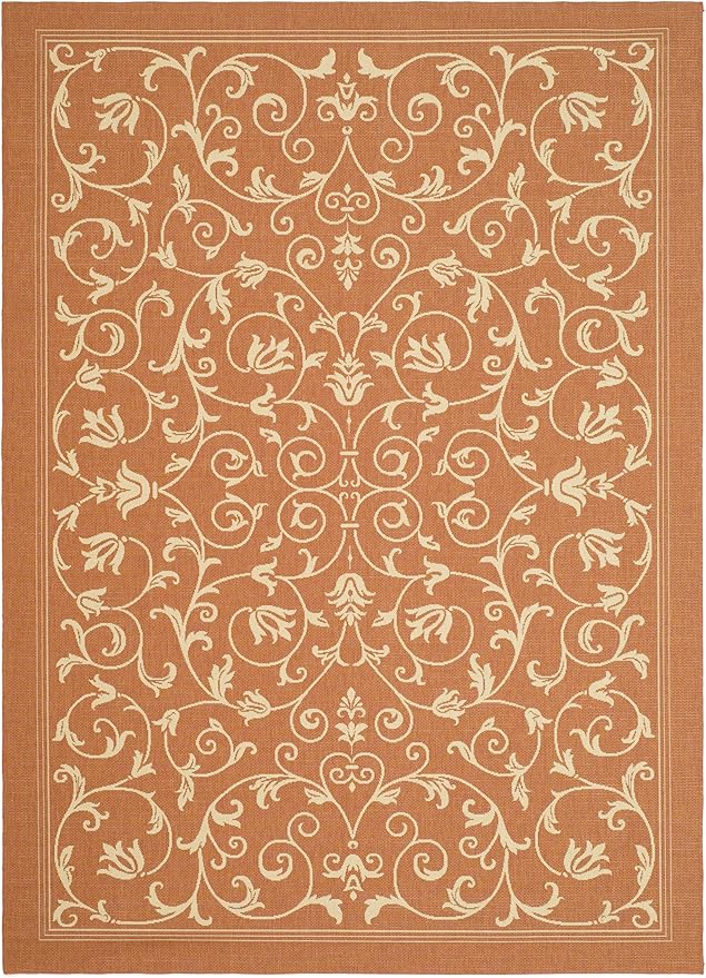 SAFAVIEH Courtyard Collection 8' x 11' Terracotta / Natural CY2098 Scroll Indoor/ Outdoor Patio Backyard Mudroom Area-Rug