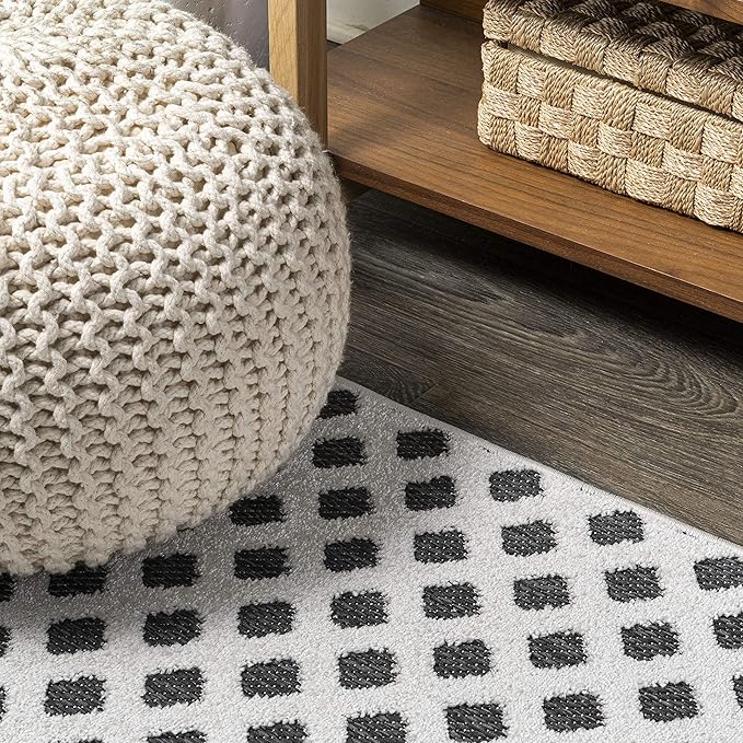 JONATHAN Y Mini-Diamond Trellis Indoor Outdoor Area Rug 5X8 White/Black, Rabat High-Low Pile for Backyard, Patio, Porch, Easy-Cleaning, High Traffic, Pet-Friendly, Non-Shedding (SBH101B-5)