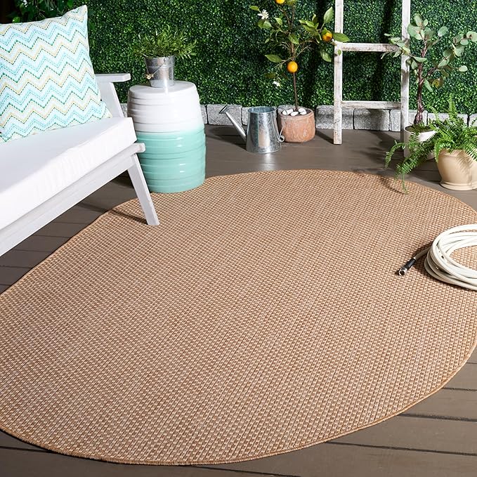SAFAVIEH Washable Rug Outdoor Courtyard Collection - 5'3" x 7'6" Oval, Natural/Cream, Non-Shedding & Easy Cleaning, Ideal for Patio, Backyard, Mudroom (CY8521-03012)