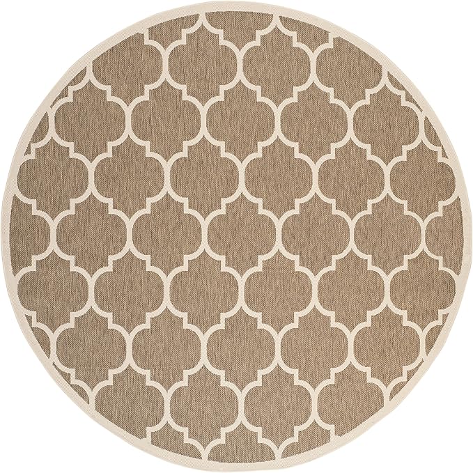 SAFAVIEH Washable Rug Outdoor Courtyard Collection - 7'10" Round, Brown & Bone, Non-Shedding & Easy Cleaning, Ideal for Patio, Backyard, Mudroom (CY6914-242)