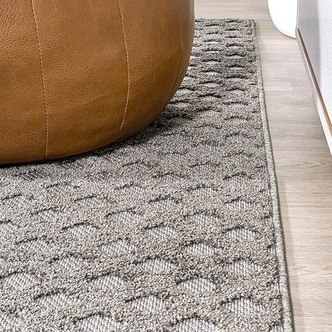 JONATHAN Y Mini-Diamond Trellis Indoor Outdoor Area Rug 8X10 Dark Gray/Ivory, Rabat High-Low Pile for Backyard, Patio, Porch, Easy-Cleaning, High Traffic, Pet-Friendly, Non-Shedding (SBH101C-8)
