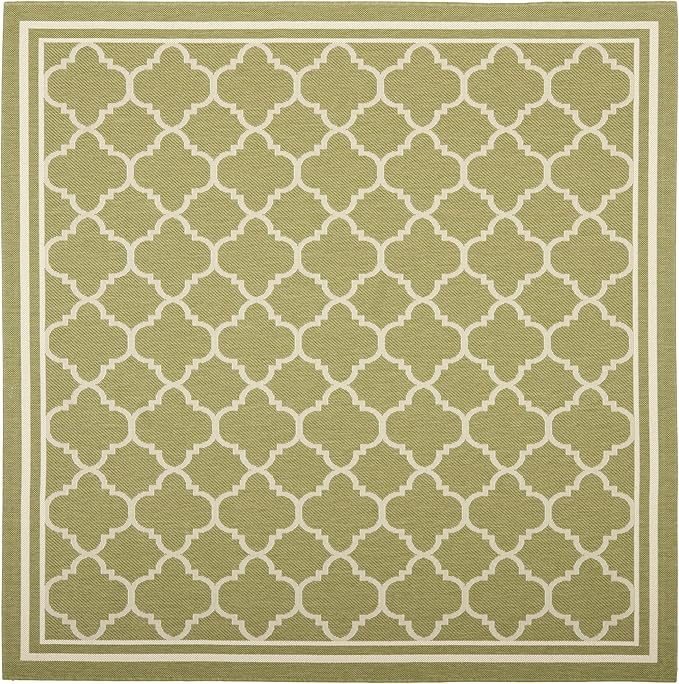 SAFAVIEH Washable Rug Outdoor Courtyard Collection - 6'7" Square, Green & Beige, Non-Shedding & Easy Cleaning, Ideal for Patio, Backyard, Mudroom (CY6918-244)