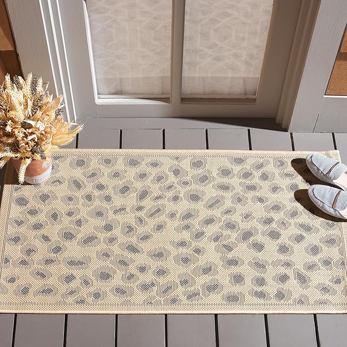 SAFAVIEH Outdoor Rug Courtyard Collection - 2' x 3'7", Beige & Gold, Weather Resistant & Washable, Ideal for Front Door, Patio, Backyard, Mudroom, Kitchen (CY6104-23612)