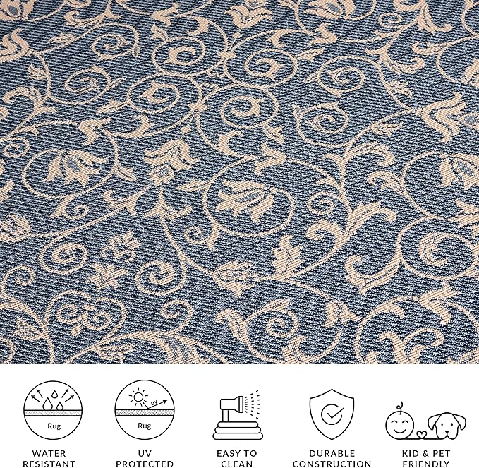 SAFAVIEH Washable Rug Outdoor Courtyard Collection - 5'3" x 7'7", Blue & Natural, Non-Shedding & Easy Cleaning, Ideal for Patio, Backyard, Mudroom (CY2098-3103)