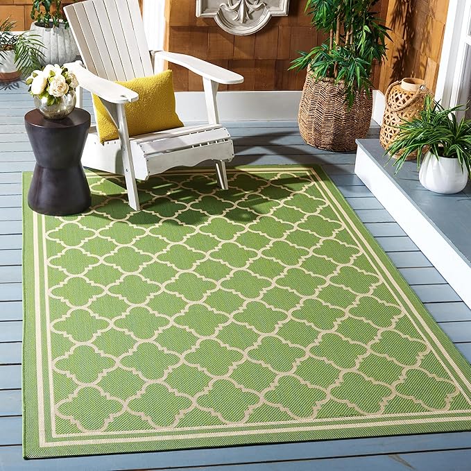SAFAVIEH Washable Rug Outdoor Courtyard Collection - 5'3" x 7'7", Green & Beige, Non-Shedding & Easy Cleaning, Ideal for Patio, Backyard, Mudroom (CY6918-244)