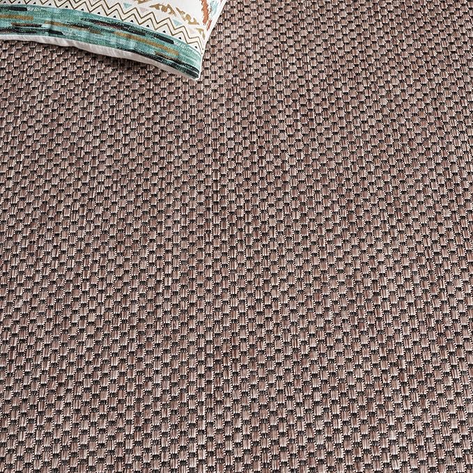 SAFAVIEH Washable Rug Outdoor Courtyard Collection - 8' x 10', Natural & Black, Non-Shedding & Easy to Clean, Ideal for Patio, Backyard, Mudroom (CY8521-37312)