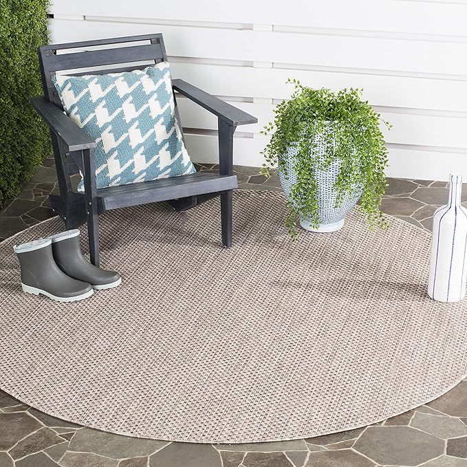 SAFAVIEH Courtyard Collection 4' Round Beige/Brown CY8521 Indoor/ Outside Waterproof Easy cleansingPatio Backyard Mudroom Area Mat