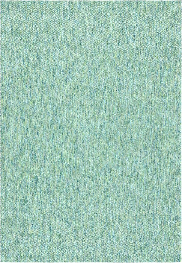 SAFAVIEH Washable Rug Outdoor Courtyard Collection - 6'7" x 9'6", Green & Blue, Non-Shedding & Easy Cleaning, Ideal for Patio, Backyard, Mudroom (CY8521-55722)