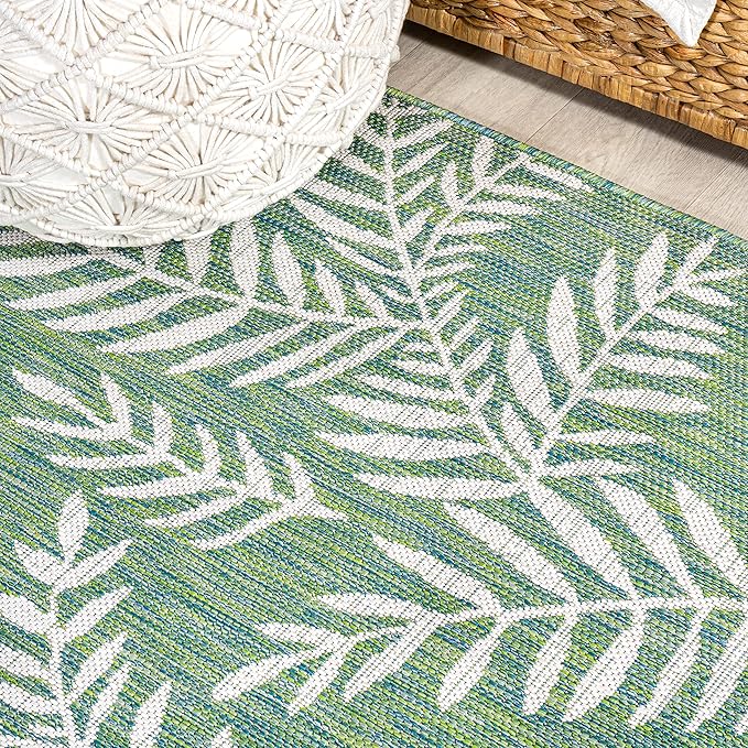 JONATHAN Y Palm Frond Indoor Outdoor Round Area Rug 5 Ft Cream/Green, Nevis for Backyard, Patio, Porch, Easy-Cleaning, High Traffic, Pet-Friendly, Non-Shedding (SMB119G-5R)