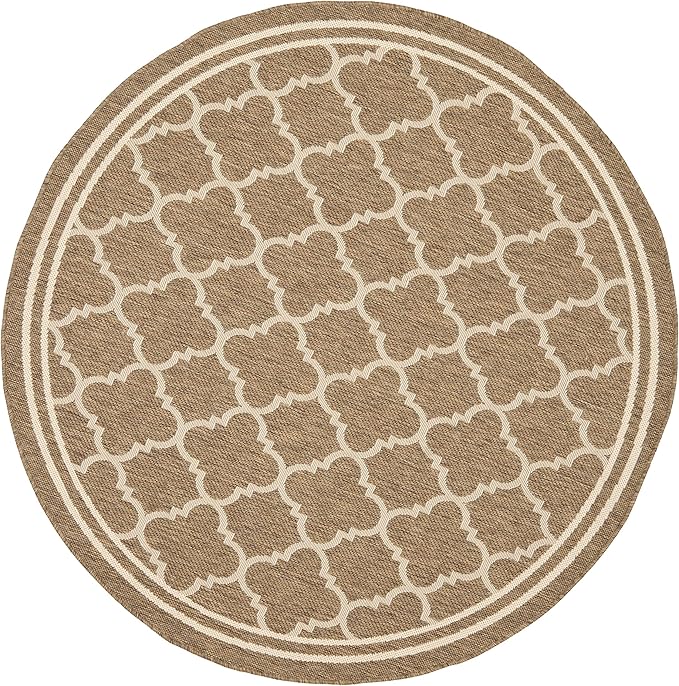 SAFAVIEH Courtyard Collection 5'3" Round Brown/Bone CY6918 Trellis Indoor/ Outdoor Waterproof Easy-Cleaning Patio Backyard Mudroom Area-Rug