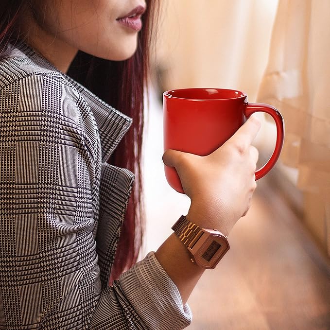 DISCOUNT PROMOS Vibrant Color Glossy Ceramic Mugs 16 oz. Set of 10, Bulk Pack - Perfect for Tea, Espresso, Cappuccino, Hot Cocoa - Red