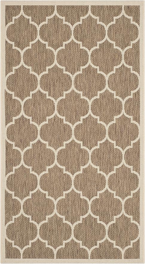 SAFAVIEH Courtyard Collection 2'7" x 5' Brown/Bone CY6914 Trellis Indoor/ Outside Waterproof Easy cleansingPatio Backyard Mudroom Area Mat