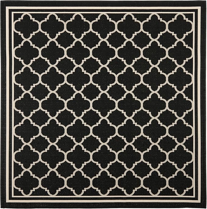 SAFAVIEH Washable Rug Outdoor Courtyard Collection - 7'10" Square, Black & Beige, Non-Shedding & Easy Cleaning, Ideal for Patio, Backyard, Mudroom (CY6918-226)