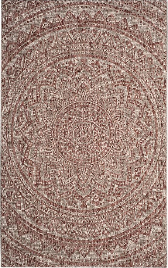 SAFAVIEH Courtyard Collection 5'3" x 7'7" Light Beige/Terracotta CY8734 Indoor/ Outdoor Waterproof Easy Cleaning Patio Backyard Mudroom Area Rug