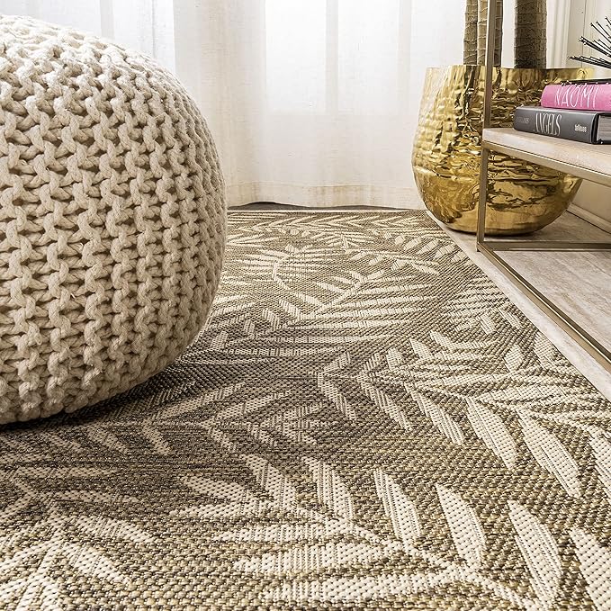 JONATHAN Y Palm Frond Indoor Outdoor Area Rug 9X12 Brown/Beige, Nevis for Backyard, Patio, Porch, Easy-Cleaning, High Traffic, Pet-Friendly, Non-Shedding (SMB119A-9)