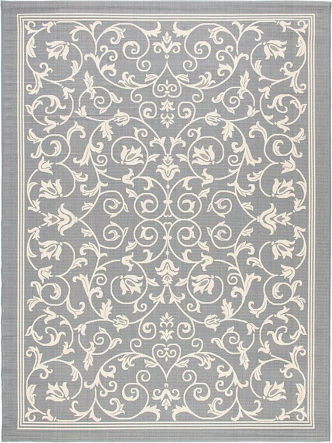 SAFAVIEH Washable Rug Outdoor Courtyard Collection - 9' x 12', Grey & Natural, Non-Shedding & Easy Cleaning, Ideal for Patio, Backyard, Mudroom (CY2098-3606)