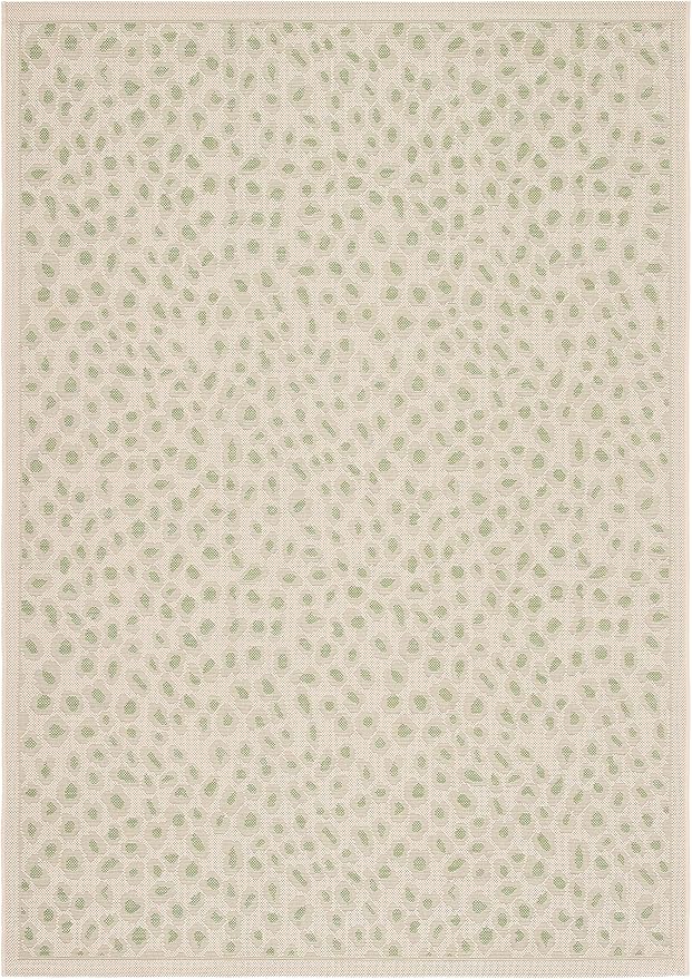 SAFAVIEH Washable Rug Outdoor Courtyard Collection - 4' x 5'7", Beige & Green, Non-Shedding & Easy Cleaning, Ideal for Patio, Backyard, Mudroom (CY6104-45312)