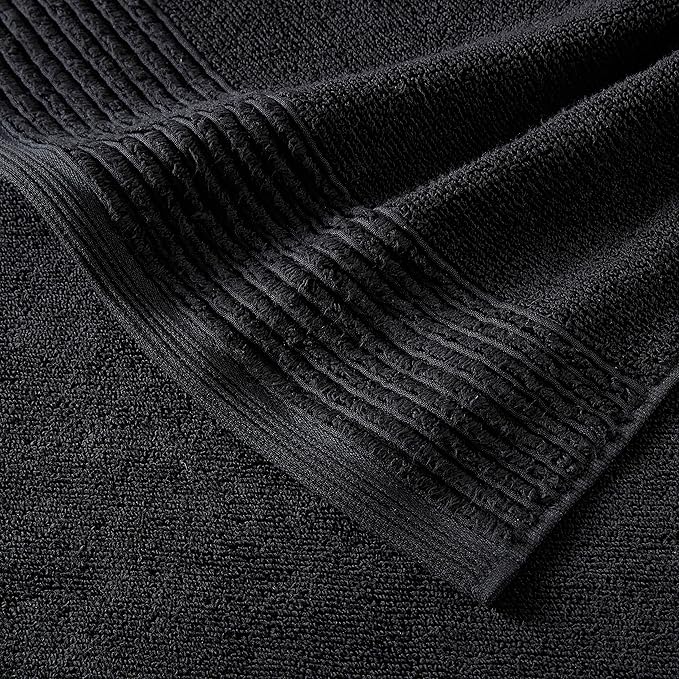 Vera Wang - Bath Towels, 100% Soft & Absorbent Terry Cotton, Low Linting and Fade Resistant, Medium Weight Bathroom Towels (Sculpted Pleat Black, 6 Piece)