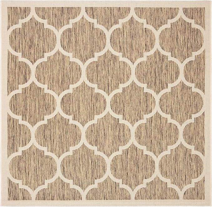 SAFAVIEH Washable Rug Outdoor Courtyard Collection - 5'3" Square, Brown & Bone, Non-Shedding & Easy Cleaning, Ideal for Patio, Backyard, Mudroom (CY6914-242)
