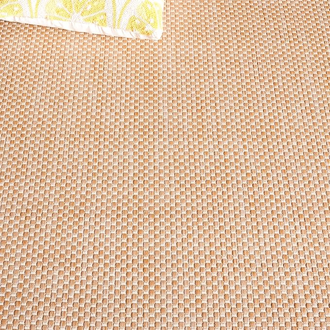 SAFAVIEH Washable Rug Outdoor Courtyard Collection - 7'10" Square, Natural & Cream, Non-Shedding & Easy Cleaning, Ideal for Patio, Backyard, Mudroom (CY8521-03012)