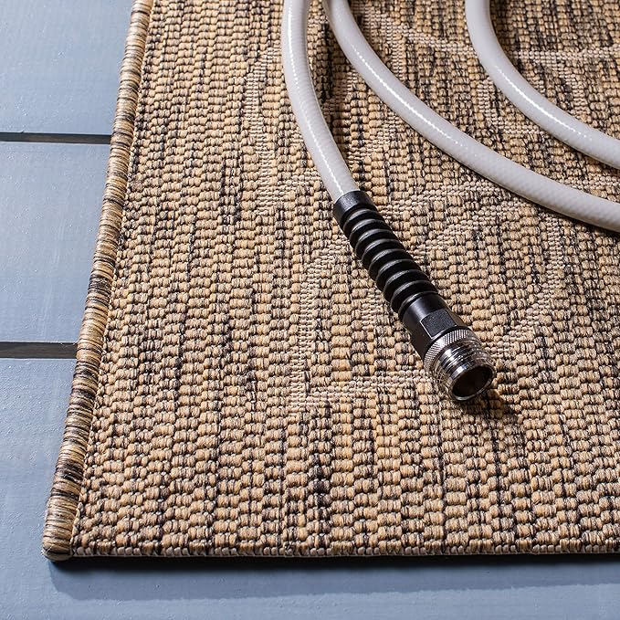 SAFAVIEH Washable Rug Outdoor Courtyard Collection - 4' x 5'7", Dark Beige & Beige, Non-Shedding & Easy Cleaning, Ideal for Patio, Backyard, Mudroom (CY5139B)