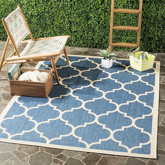 SAFAVIEH Washable Rug Outdoor Courtyard Collection - 2'7" x 5', Blue & Beige, Non-Shedding & Easy Cleaning, Ideal for Patio, Backyard, Mudroom (CY6914-243)